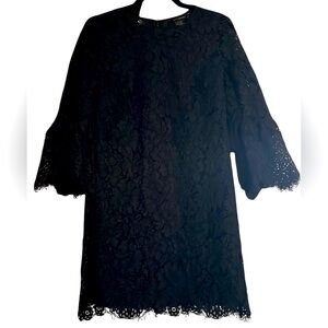 BANANA REPUBLIC Solid Black Lace Fully Lined Back Zip Shift Dress, Sz 4, GUC.